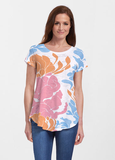 Lotus Pink/Orange (23058) ~ Short Sleeve Scoop Neck Flowy Tunic