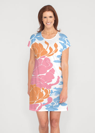 Lotus Pink/Orange (23058) ~ French Terry Short Sleeve Crew Dress