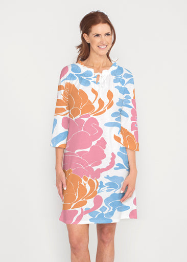 Lotus Pink/Orange (23058) ~ Gathered Neck Bell Sleeve Dress