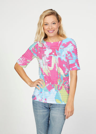 Miami Splash (26001) ~ Banded Elbow Sleeve Boat Neck Top