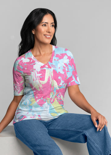 Miami Splash (26001) ~ Signature Elbow Sleeve V-Neck Top