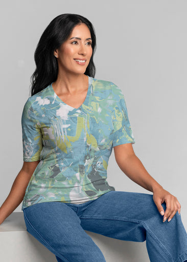 Rain forest Splash (26005) ~ Signature Elbow Sleeve V-Neck Top