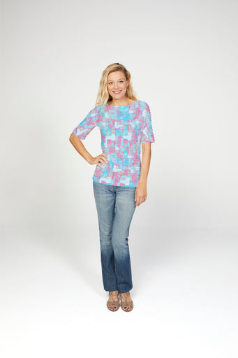 College Cutout (26008) ~ Banded Elbow Sleeve Boat Neck Top