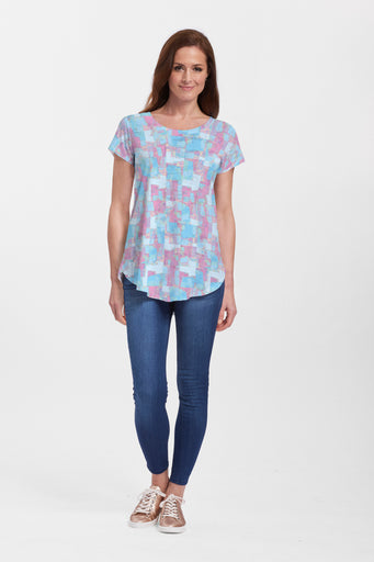 College Cutout (26008) ~ Short Sleeve Scoop Neck Flowy Tunic