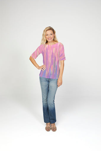 Monets Pallette (26009) ~ Banded Elbow Sleeve Boat Neck Top