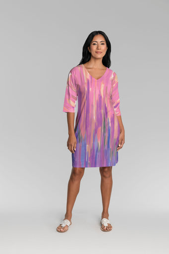 Monets Pallette (26009) ~ Lucy 3/4 Sleeve V-Neck Dress