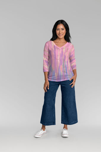 Monets Pallette (26009) ~ Signature 3/4 Sleeve V-Neck Top