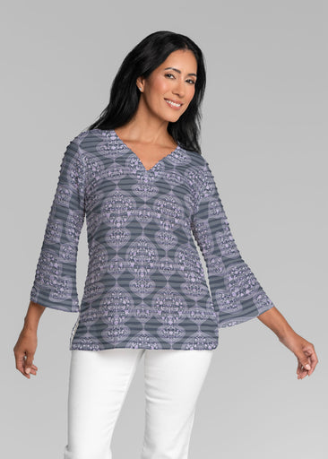 Mindful Eventide (26013) ~ Banded 3/4 Bell-Sleeve V-Neck Tunic