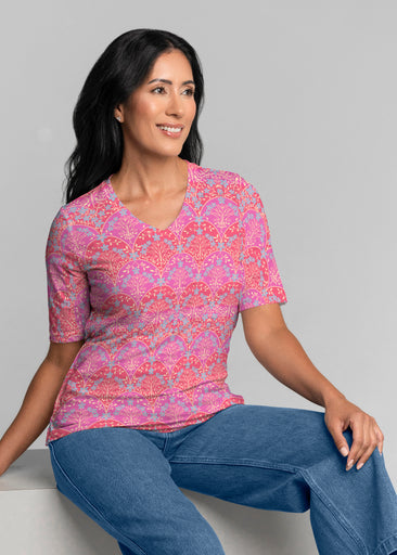 Spice Road Poppy (26014) ~ Signature Elbow Sleeve V-Neck Top