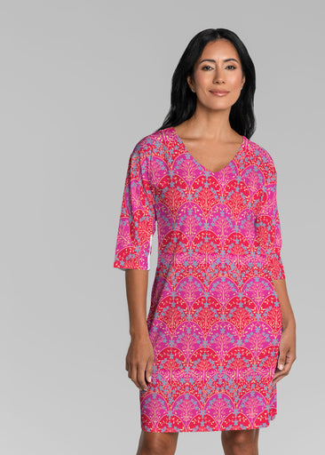 Spice Road Poppy (26014) ~ Lucy 3/4 Sleeve V-Neck Dress