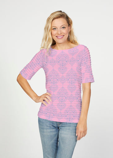 Mindful Dawn (26015) ~ Banded Elbow Sleeve Boat Neck Top
