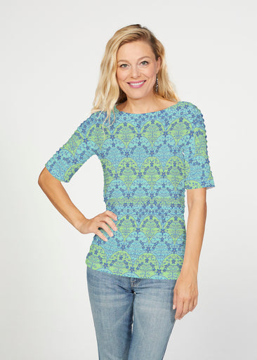Spice Road Royal (26016) ~ Banded Elbow Sleeve Boat Neck Top