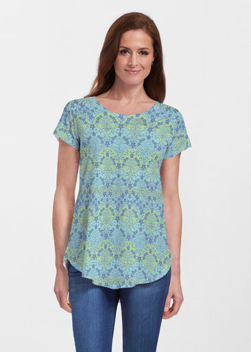 Spice Road Royal (26016) ~ Short Sleeve Scoop Neck Flowy Tunic