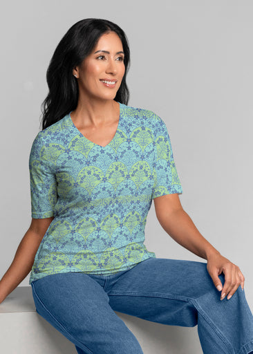 Spice Road Royal (26016) ~ Signature Elbow Sleeve V-Neck Top