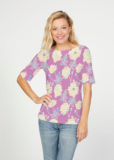 Diana Berry (26018) ~ Banded Elbow Sleeve Boat Neck Top