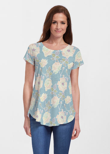 Diana Aqua (26019) ~ Short Sleeve Scoop Neck Flowy Tunic