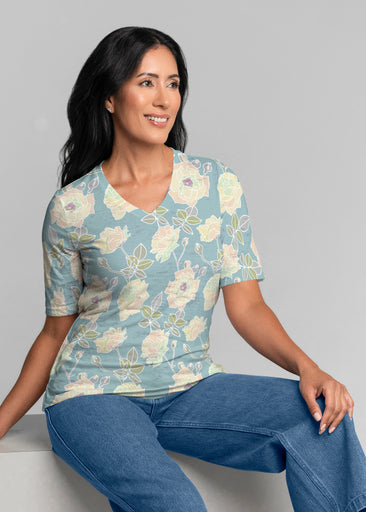 Diana Aqua (26019) ~ Signature Elbow Sleeve V-Neck Top