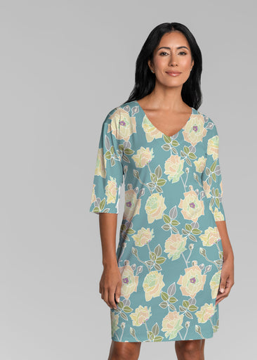 Diana Aqua (26019) ~ Lucy 3/4 Sleeve V-Neck Dress
