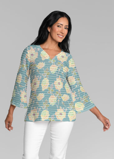 Diana Aqua (26019) ~ Banded 3/4 Bell-Sleeve V-Neck Tunic