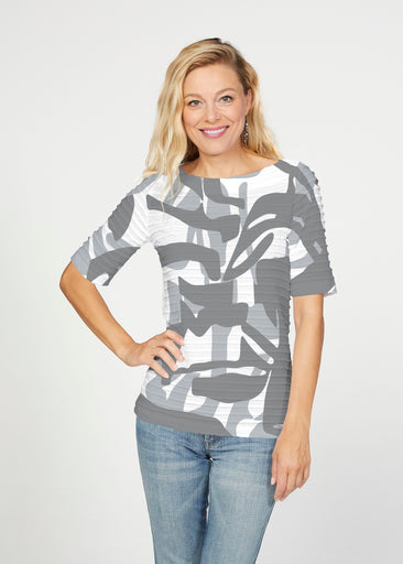 Amaze Grey (26020) ~ Banded Elbow Sleeve Boat Neck Top