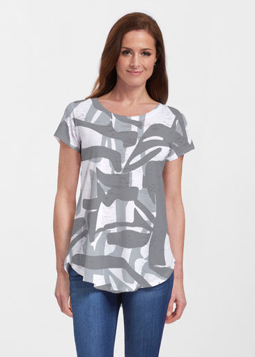 Amaze Grey (26020) ~ Short Sleeve Scoop Neck Flowy Tunic