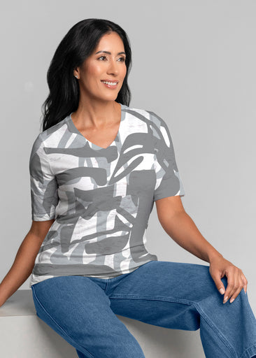 Amaze Grey (26020) ~ Signature Elbow Sleeve V-Neck Top