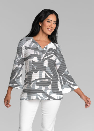 Amaze Grey (26020) ~ Banded 3/4 Bell-Sleeve V-Neck Tunic