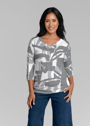 Amaze Grey (26020) ~ Signature 3/4 Sleeve V-Neck Top