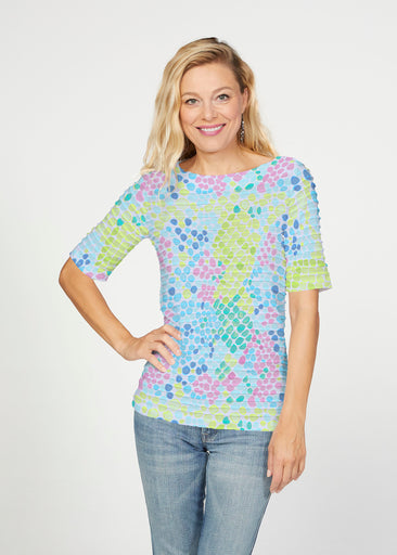 Bijou (26021) ~ Banded Elbow Sleeve Boat Neck Top