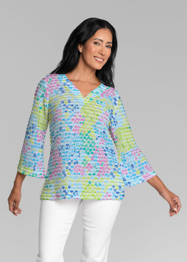 Bijou (26021) ~ Banded 3/4 Bell-Sleeve V-Neck Tunic