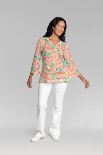 Sunny Vibe (26022) ~ Banded 3/4 Bell-Sleeve V-Neck Tunic