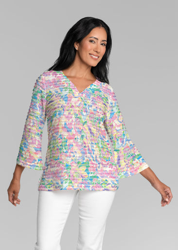 Bon Bon (26023) ~ Banded 3/4 Bell-Sleeve V-Neck Tunic
