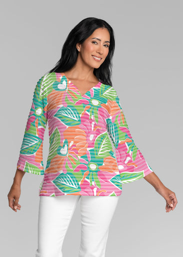 Love Island (26024) ~ Banded 3/4 Bell-Sleeve V-Neck Tunic