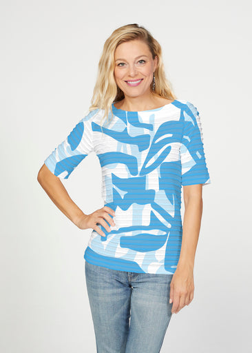 Amaze Sky (26025) ~ Banded Elbow Sleeve Boat Neck Top