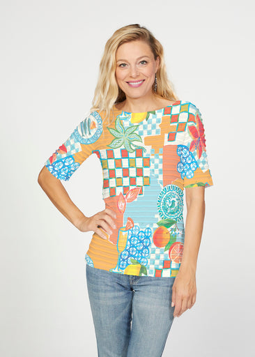 Amalfi (26027) ~ Banded Elbow Sleeve Boat Neck Top