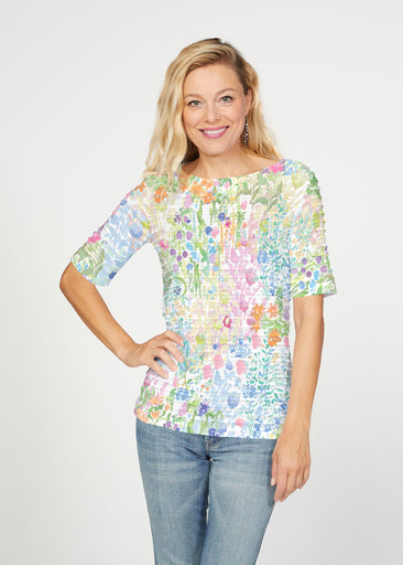 Flower Market (26028) ~ Banded Elbow Sleeve Boat Neck Top