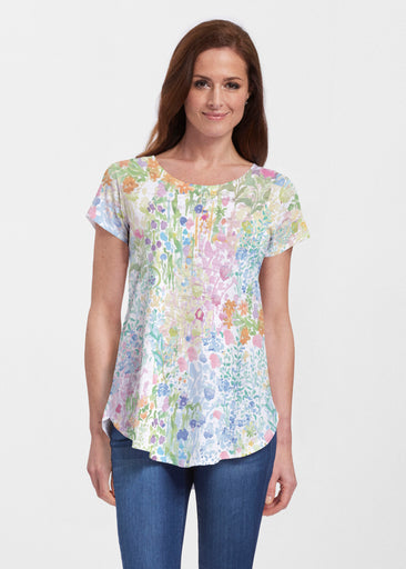 Flower Market (26028) ~ Short Sleeve Scoop Neck Flowy Tunic