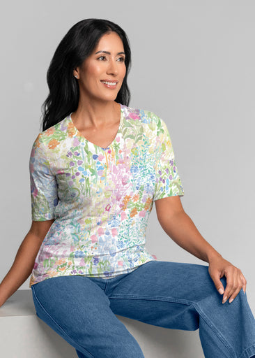 Flower Market (26028) ~ Signature Elbow Sleeve V-Neck Top