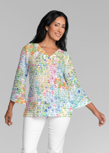 Flower Market (26028) ~ Banded 3/4 Bell-Sleeve V-Neck Tunic
