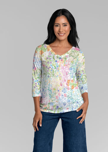 Flower Market (26028) ~ Signature 3/4 Sleeve V-Neck Top