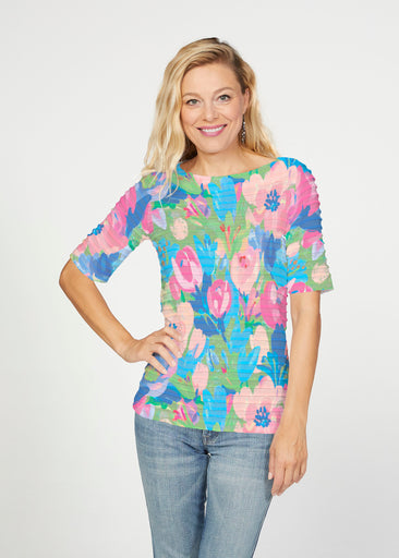 Amelie (26030) ~ Banded Elbow Sleeve Boat Neck Top