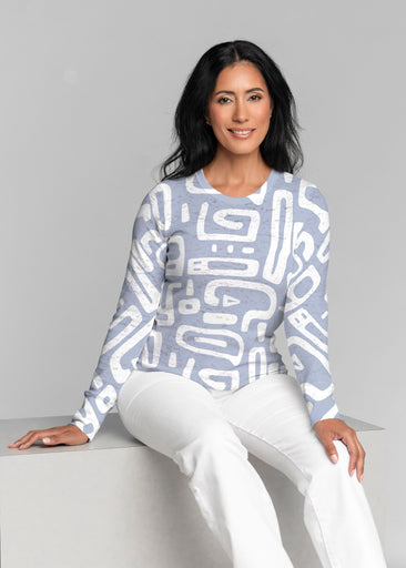 Gentle Geo Blue (26031) ~ Thermal Long Sleeve Crew Shirt