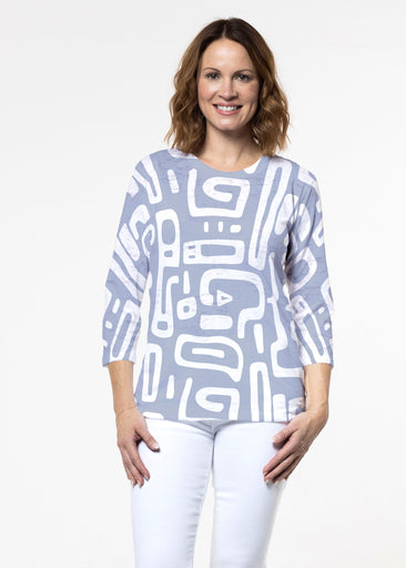 Gentle Geo Blue (26031) ~ Signature 3/4 Sleeve Crew Neck Top