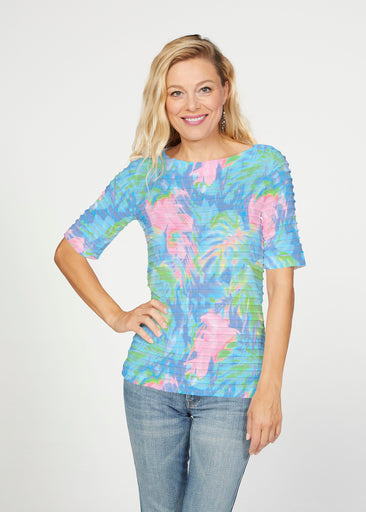 Tropical Fusion (26032) ~ Banded Elbow Sleeve Boat Neck Top