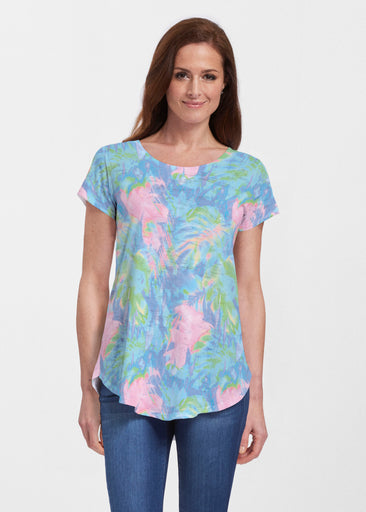 Tropical Fusion (26032) ~ Short Sleeve Scoop Neck Flowy Tunic