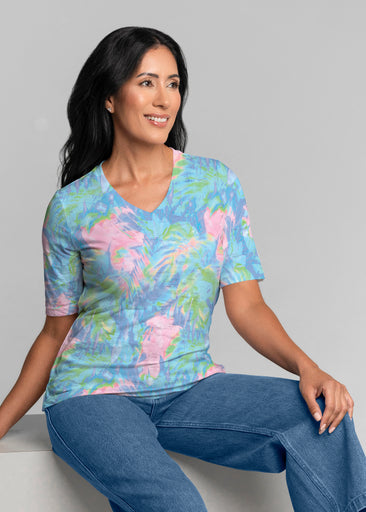 Tropical Fusion (26032) ~ Signature Elbow Sleeve V-Neck Top
