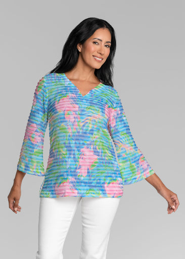 Tropical Fusion (26032) ~ Banded 3/4 Bell-Sleeve V-Neck Tunic