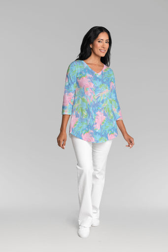 Tropical Fusion (26032) ~ V-neck Flowy Tunic