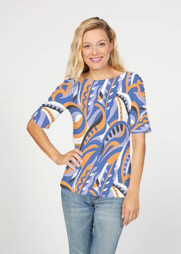 Emilio Mango (26033) ~ Banded Elbow Sleeve Boat Neck Top