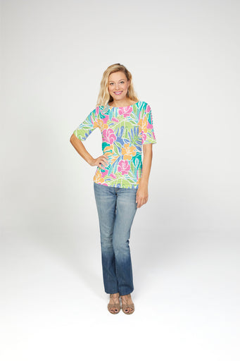 Surfin Safari (26034) ~ Banded Elbow Sleeve Boat Neck Top